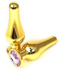 Анальная пробка "Vandersex" металл, танго, св.розовый кристалл S, GOLD