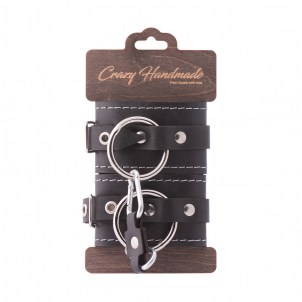 Двухслойные наручники из натуральной кожи с белой строчкой Crazyhandmade