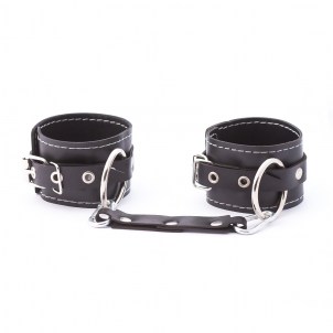 Двухслойные оковы из натуральной кожи с белой строчкой Crazyhandmade