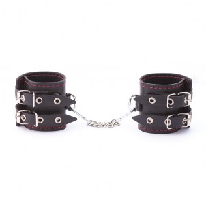Наручники из кожи с двумя ремнями и черной подкладкой Crazyhandmade