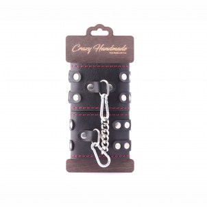 Наручники из кожи с двумя ремнями и черной подкладкой Crazyhandmade