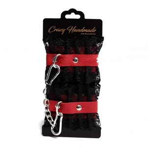 Наручники красные с черным кружевом Crazyhandmade
