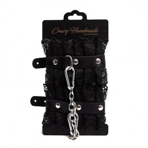 Наручники с черным кружевом Crazyhandmade