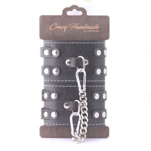 Оковы из кожи с двумя ремнями и красной подкладкой Crazyhandmade