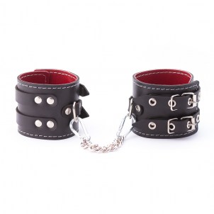Оковы из кожи с двумя ремнями и красной подкладкой Crazyhandmade