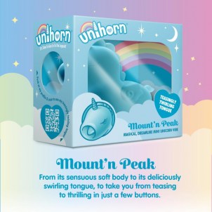 Вибромассажер Unihorn Mount'n Peak со стимуляцией язычком, голубой